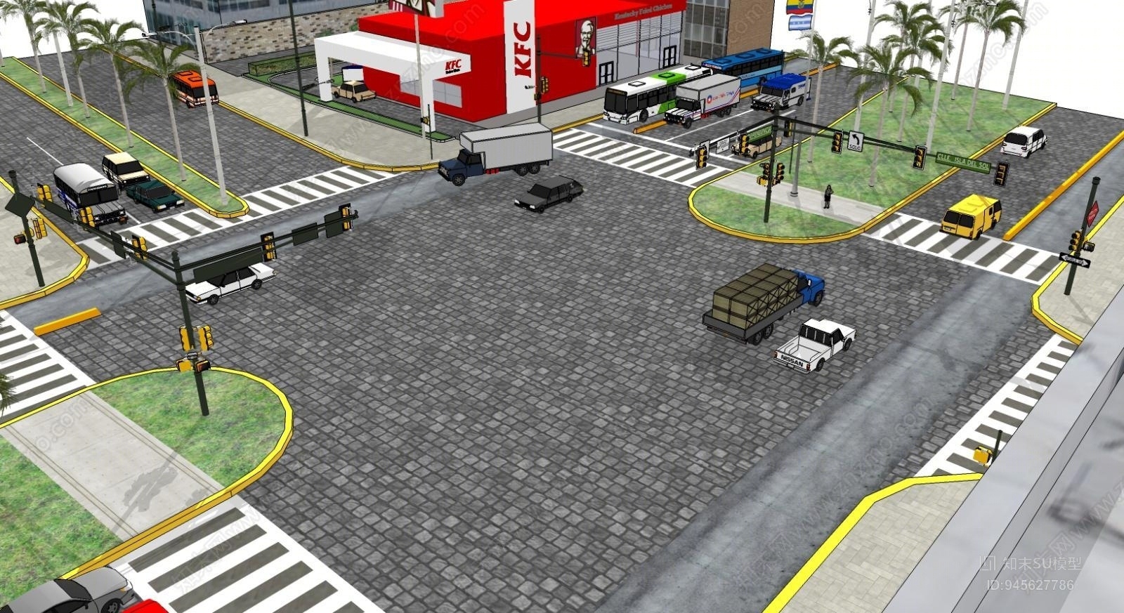 现代风格道路SU模型下载【ID:945627786】