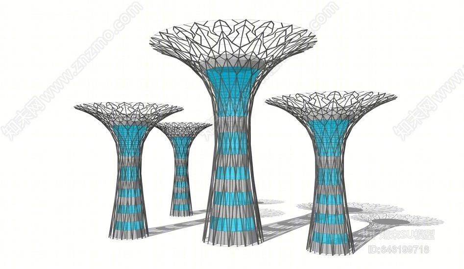 现代钢结构景观雕塑SU模型下载【ID:646199718】