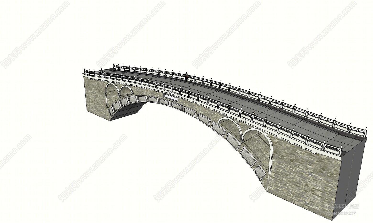 中式仿古石拱桥SU模型下载【ID:945568227】