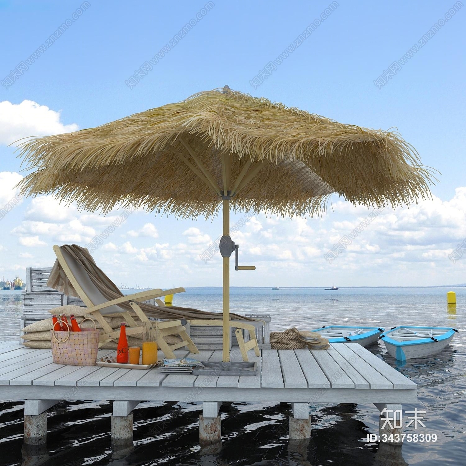 现代风格沙滩躺椅3D模型下载【ID:343758309】