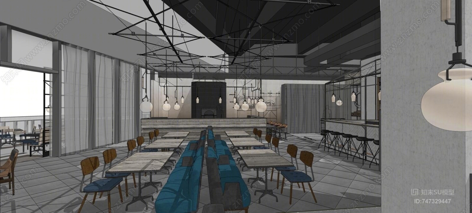 工业风莫卡多酒吧SU模型下载【ID:747329447】