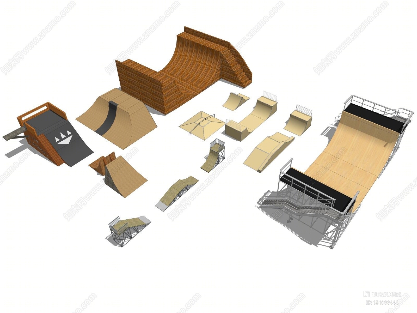 现代风格滑板场地组合SU模型下载【ID:151086444】