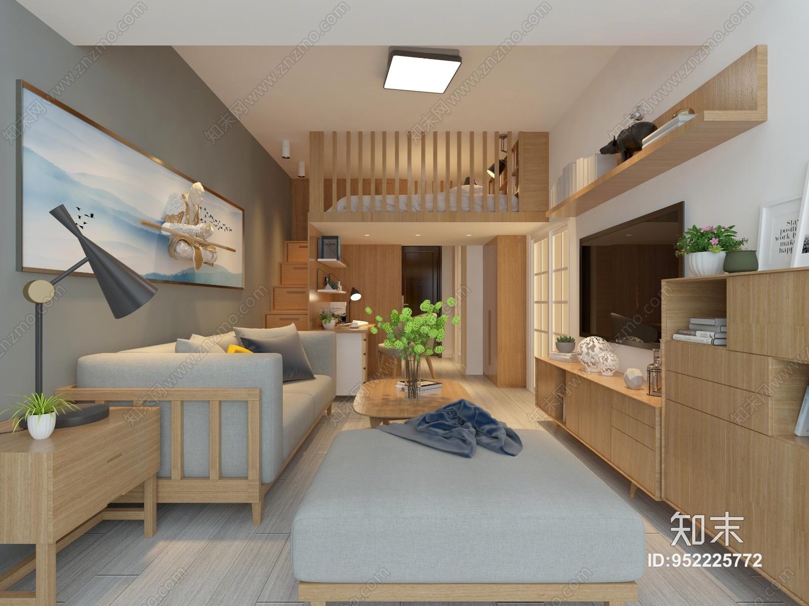 北欧风客厅3D模型下载【ID:952225772】
