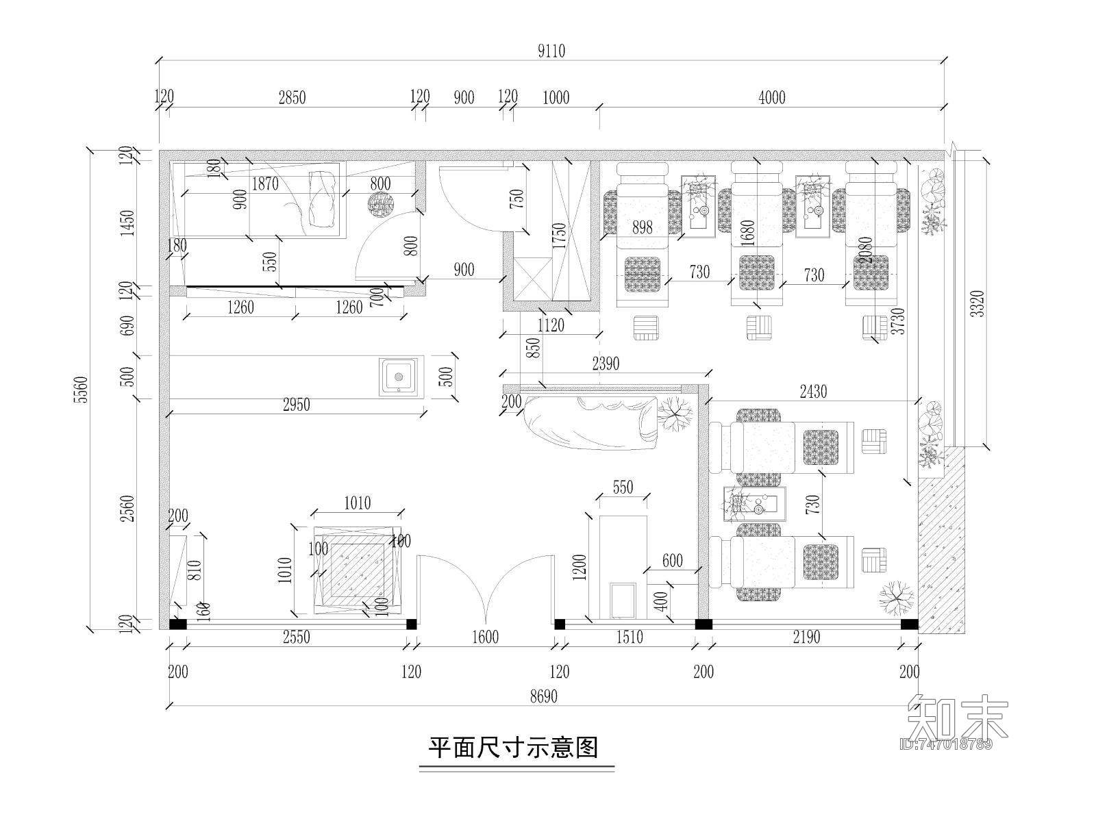 美甲店施工图cad施工图下载【ID:747018789】