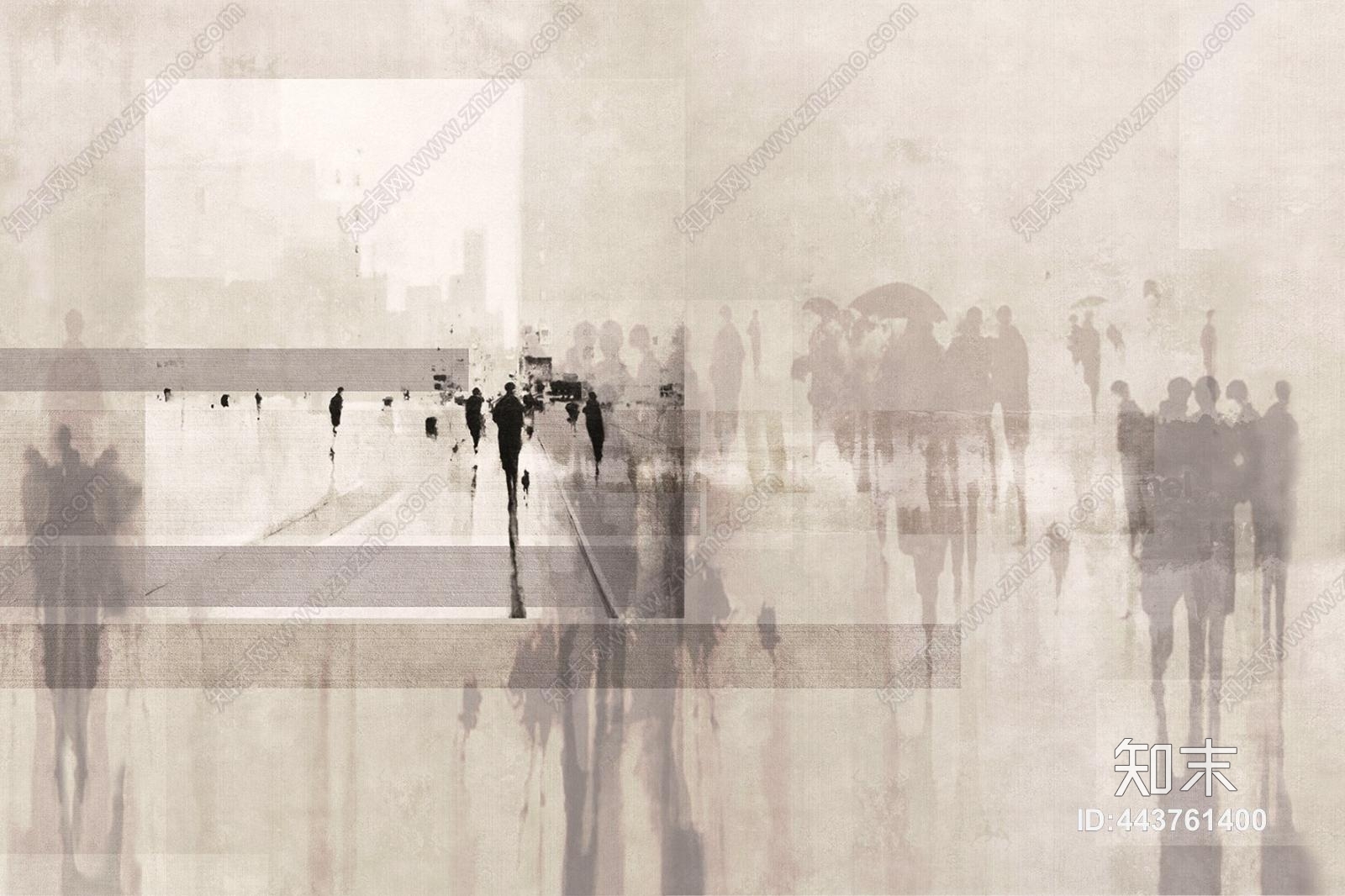 现代简约做旧暖色系人物人影装饰壁纸壁画贴图下载【ID:443761400】