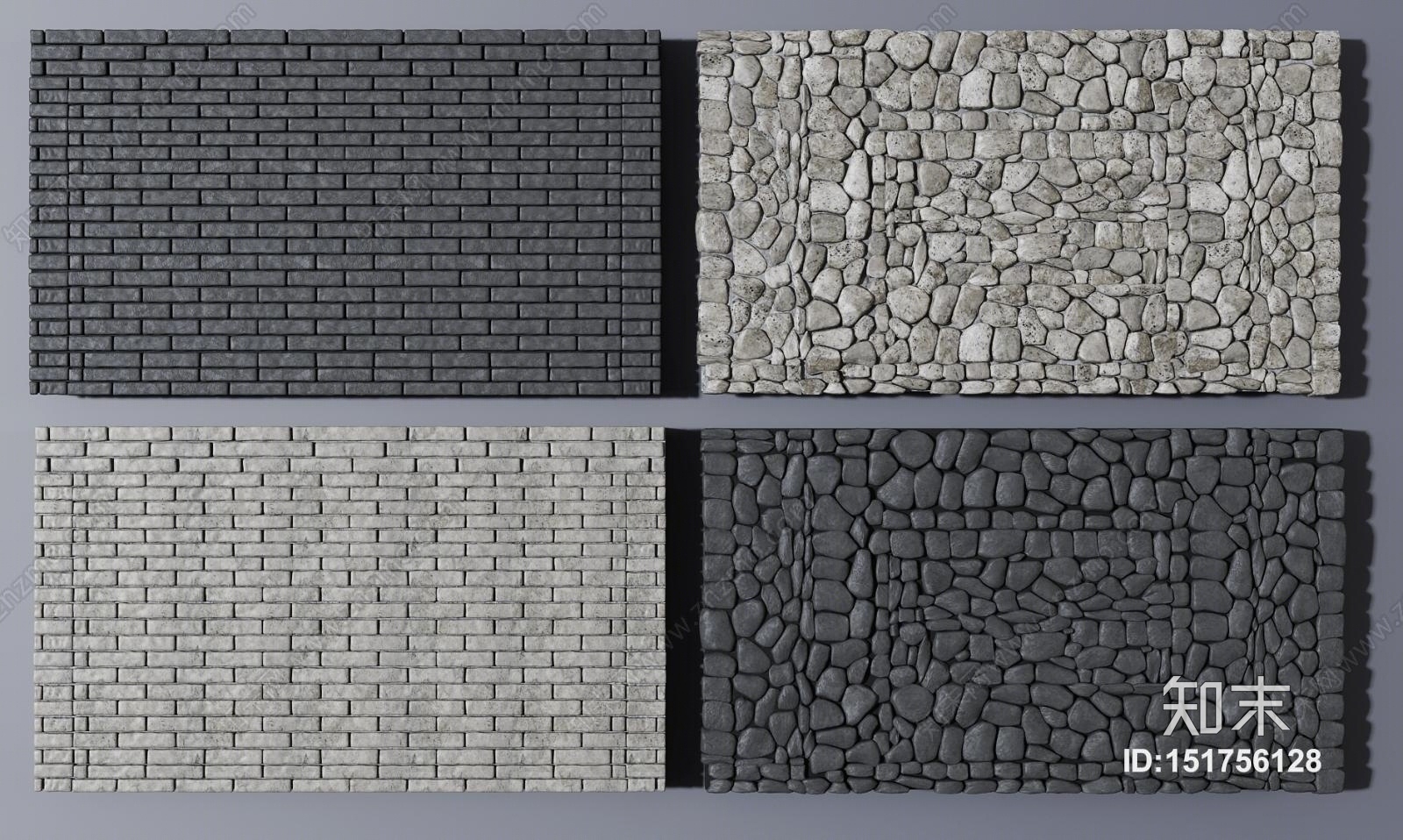 现代文化石外墙背景墙3D模型下载【ID:151756128】