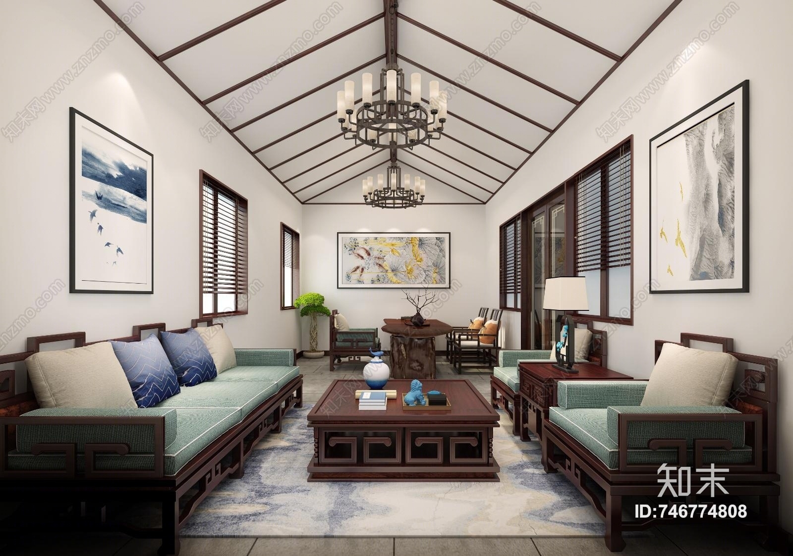 中式四合院中堂3D模型下载【ID:746774808】