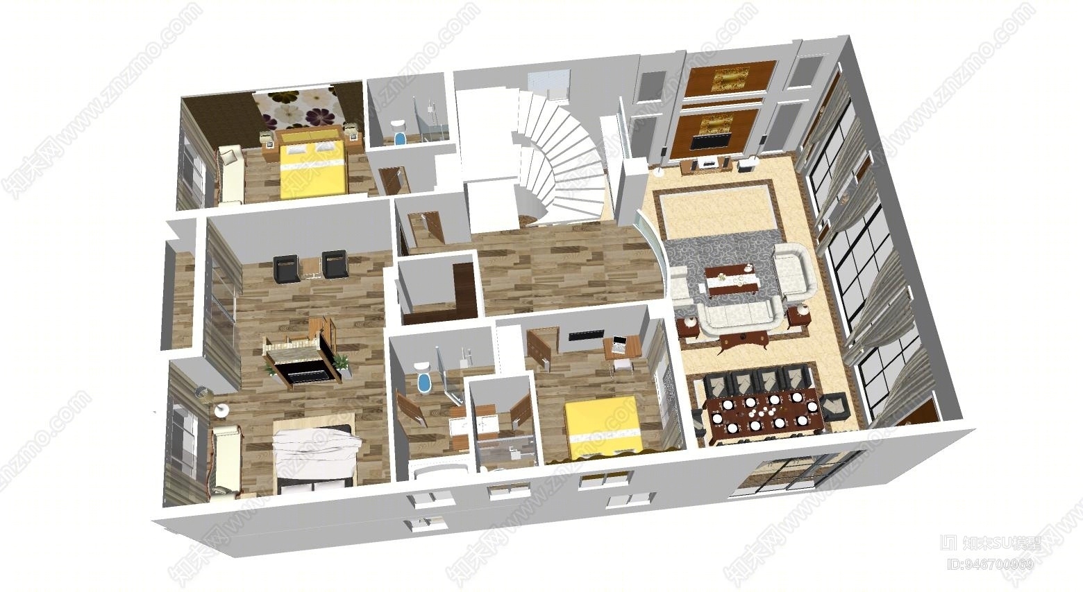 欧式室内豪华别墅客厅SU模型下载【ID:946700969】