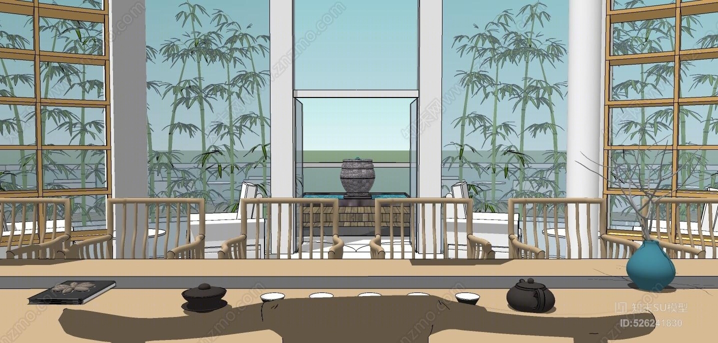 新中式茶楼设计SU模型下载【ID:526241830】