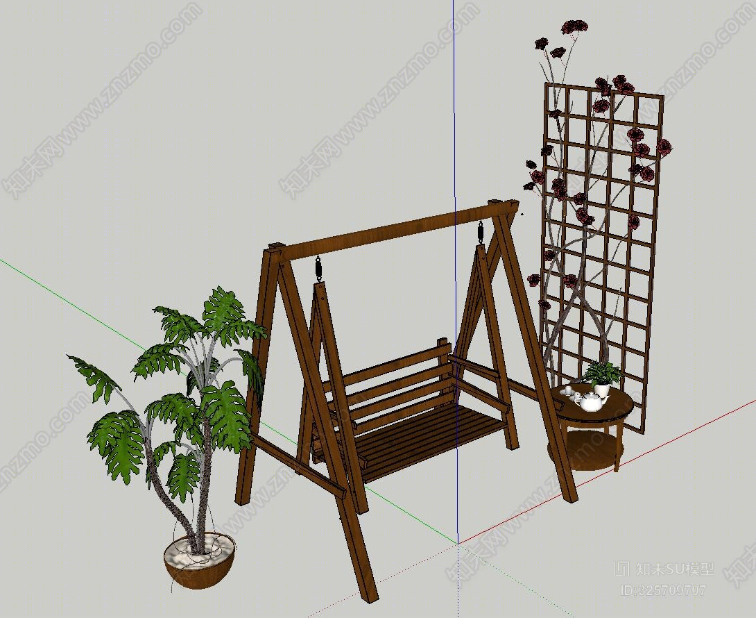 秋千椅摇椅公园椅组合SU模型下载【ID:325709707】