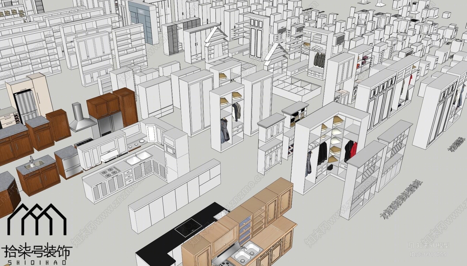 衣柜酒柜橱柜储物柜鞋柜床头柜矮柜SU模型下载【ID:130910755】