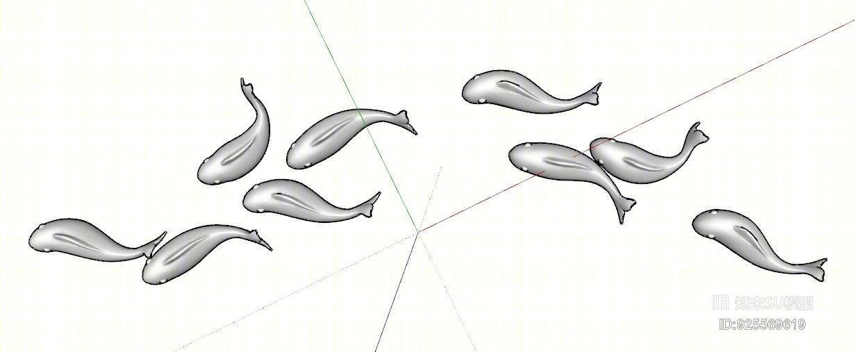 墙面装饰鲤鱼集合SU模型下载【ID:925569619】