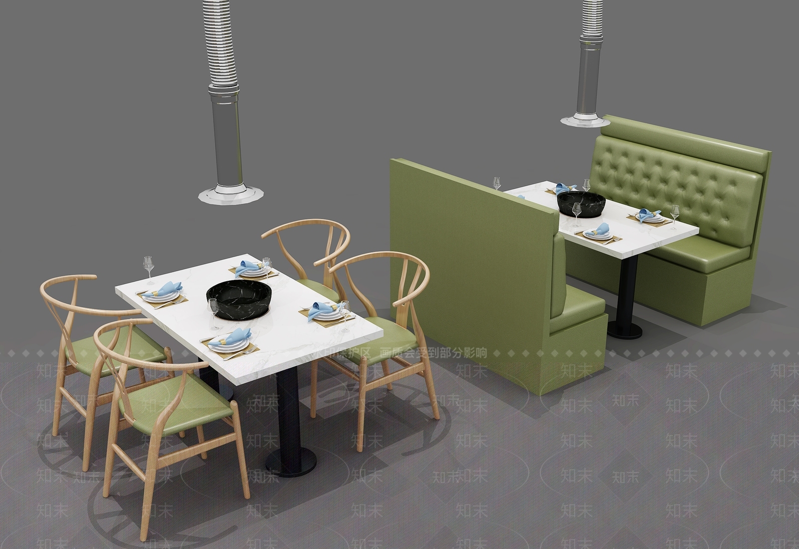 现代烤肉店餐桌椅组合3D模型下载【ID:333535494】