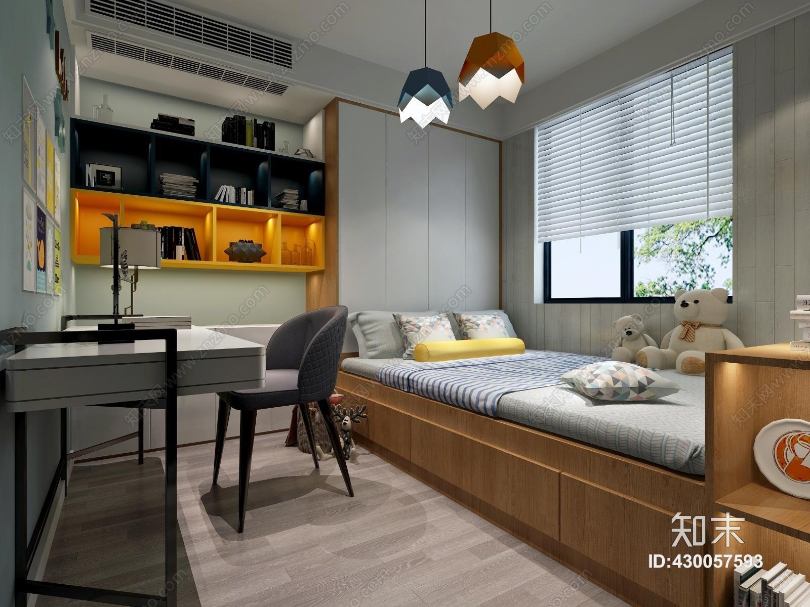 北欧儿童房书桌3D模型下载【ID:430057593】