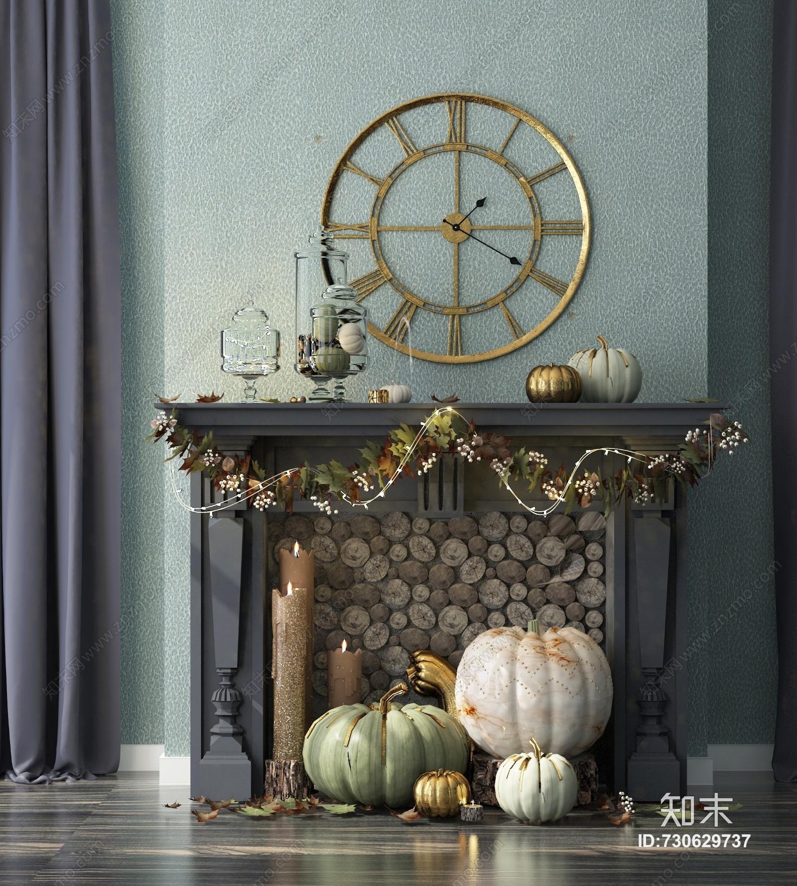 美式壁炉装饰品3D模型下载【ID:730629737】