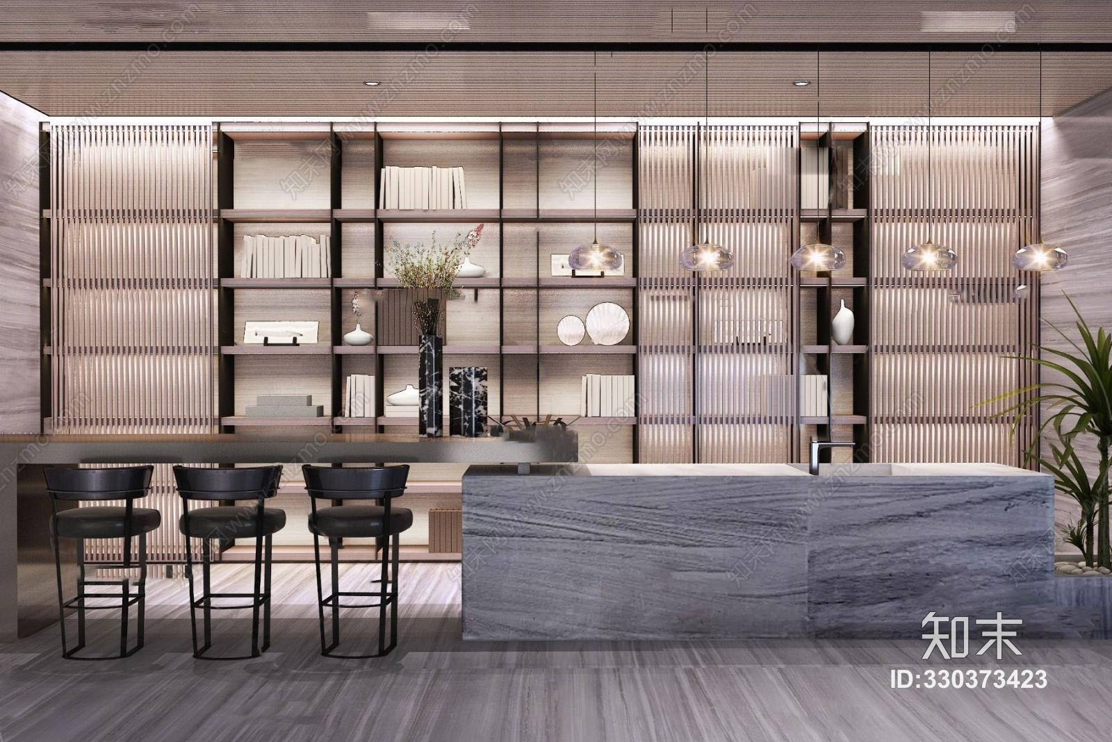 中式吧台餐桌椅3D模型下载【ID:330373423】
