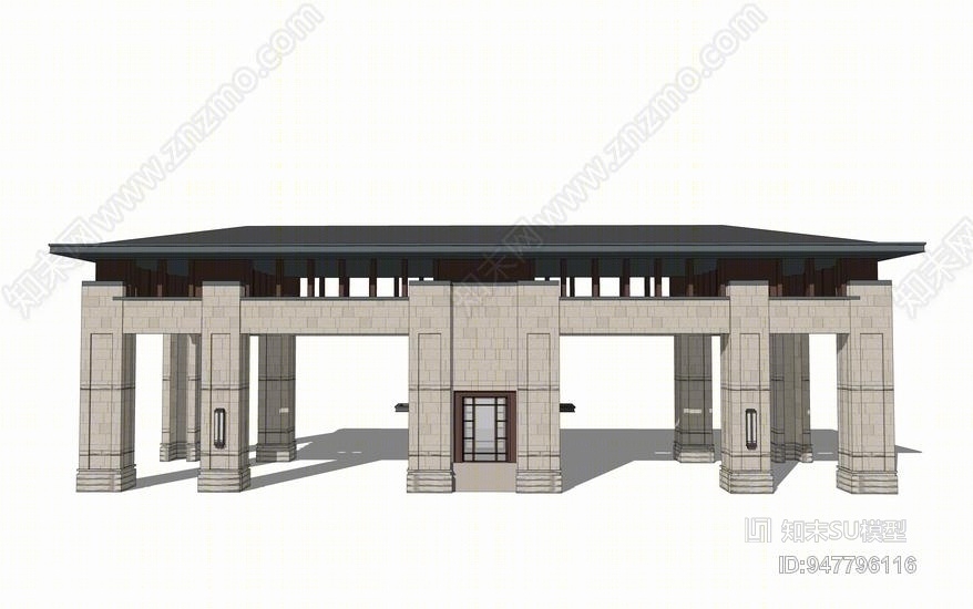 新中式入口大门SU模型下载【ID:947796116】