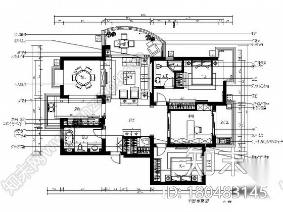 [江苏]某150平三室两厅样板间室内装修施工图（含效果）cad施工图下载【ID:180483145】