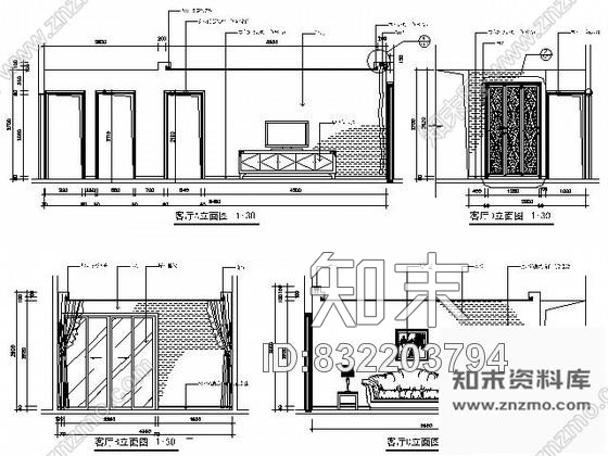 图块/节点客厅立面图cad施工图下载【ID:832203794】