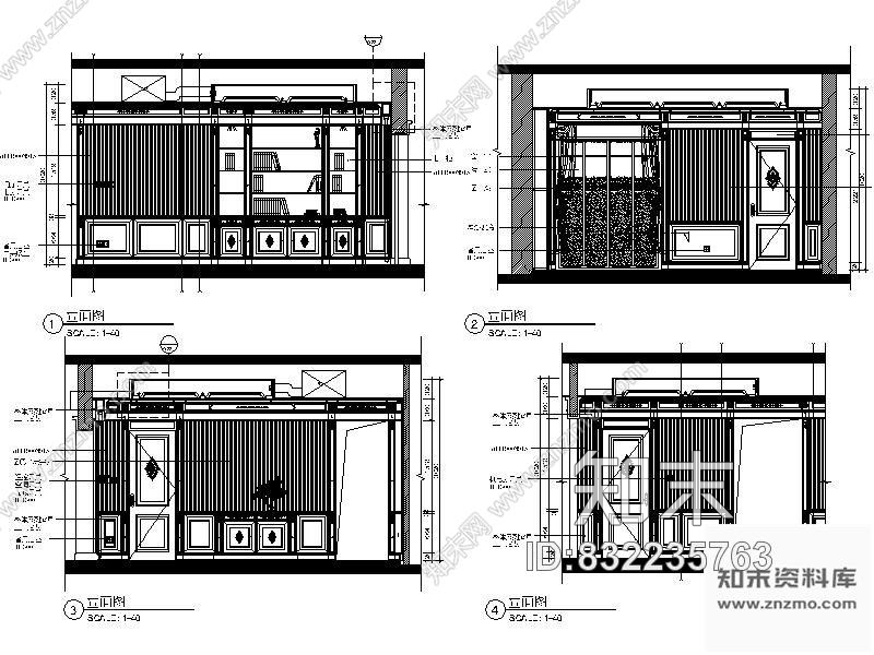 图块/节点欧式书房立面图cad施工图下载【ID:832235763】