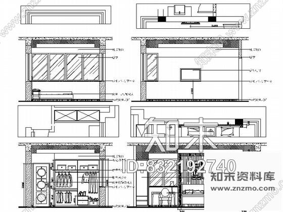 图块/节点现代中式风格别墅客房立面图cad施工图下载【ID:832192740】