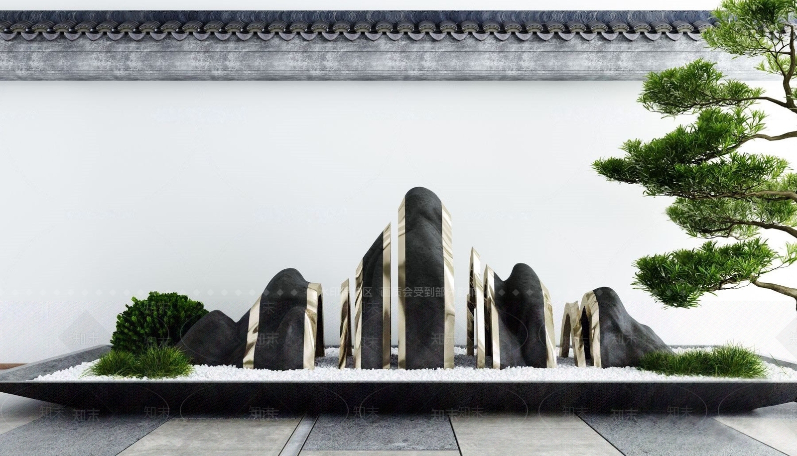 中式经典新中式假山绿植景观小品国外下载3D模型下载【ID:171862028】