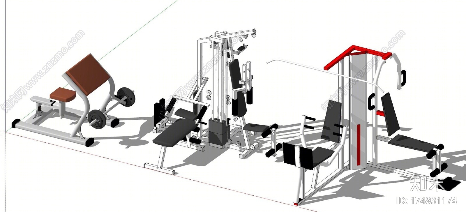 现代健身房健身器材SU模型下载【ID:174931174】