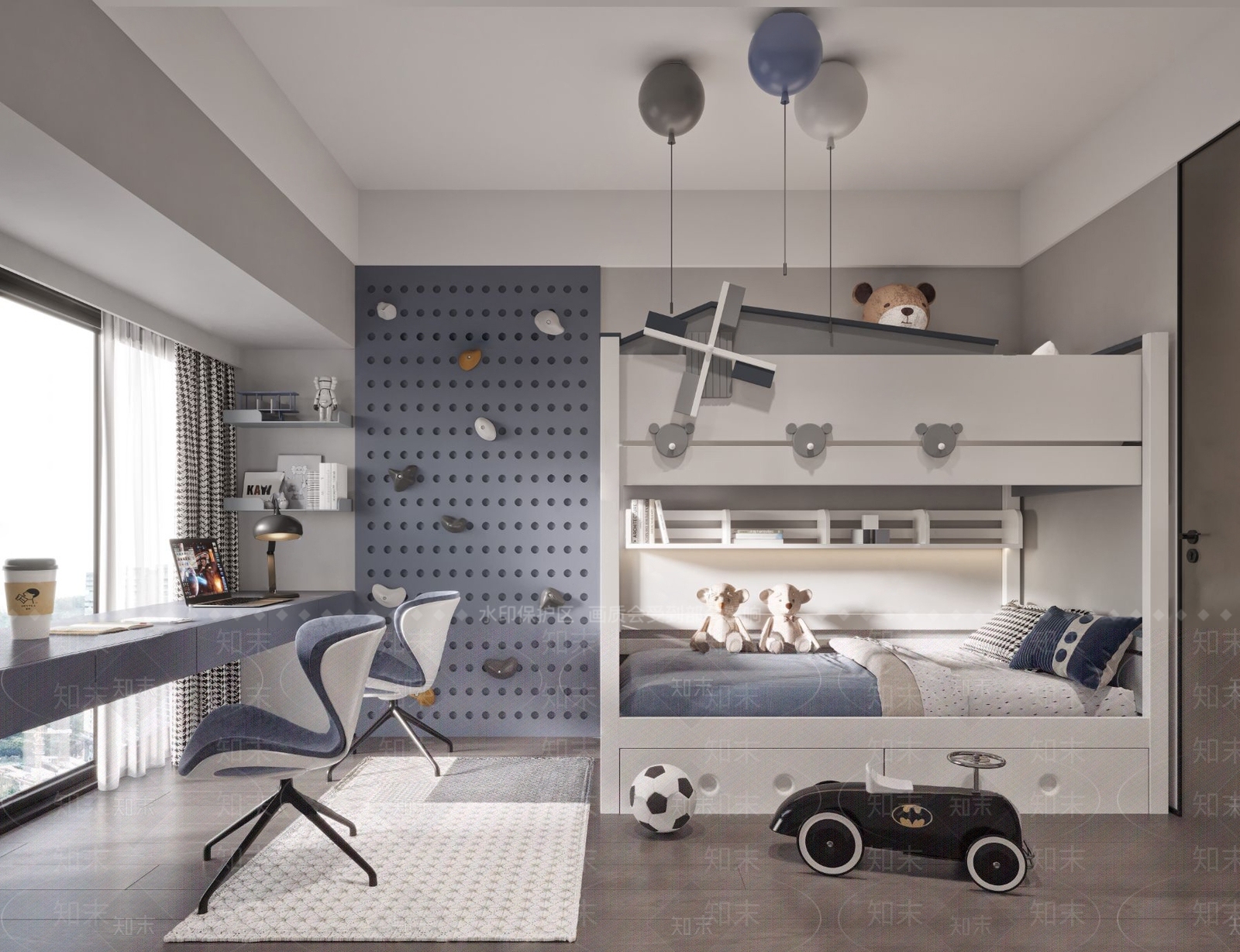 现代上下铺儿童房3D模型下载【ID:1118540055】