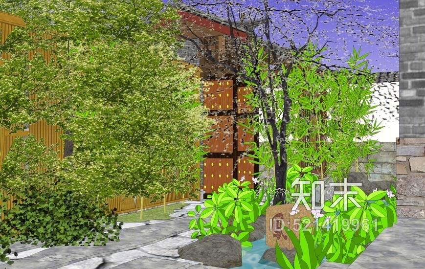日式庭院景观SU模型下载【ID:521419961】