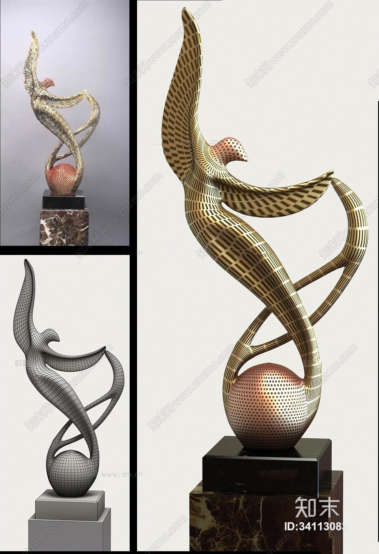 现代飞鸟雕塑摆件3D模型下载【ID:34113083】