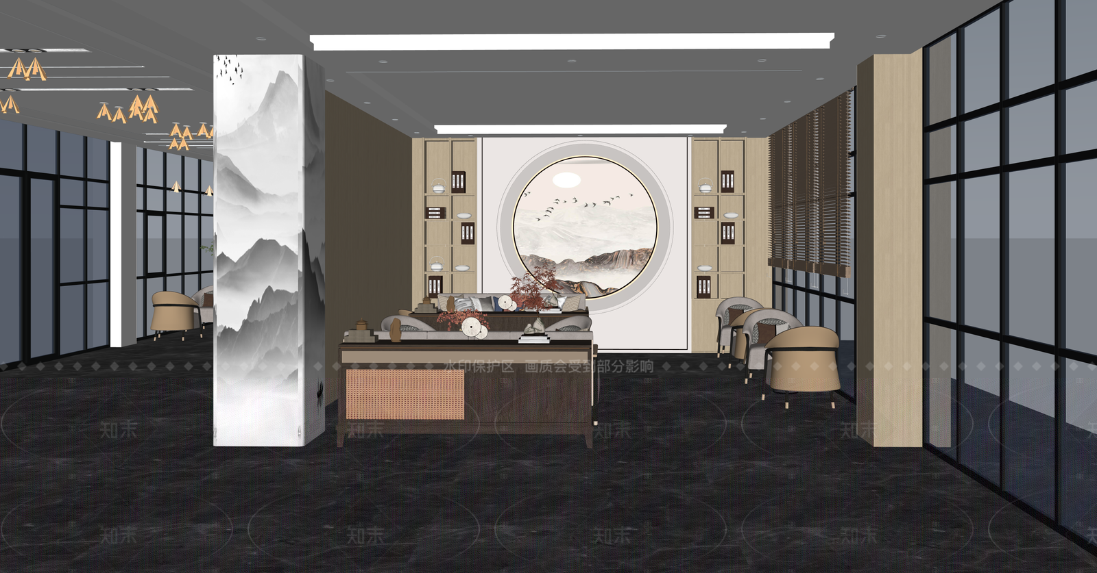新中式休息区SU模型下载【ID:1216034342】