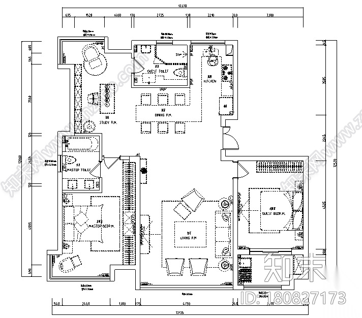 [江苏]简洁黑白灰空间样板房设计施工图（附效果图）cad施工图下载【ID:180827173】