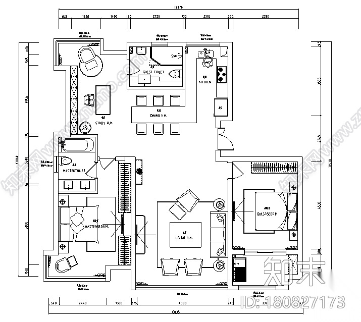 [江苏]简洁黑白灰空间样板房设计施工图（附效果图）cad施工图下载【ID:180827173】