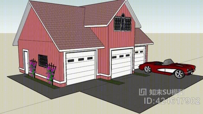 宽敞的三车库SU模型下载【ID:424617902】