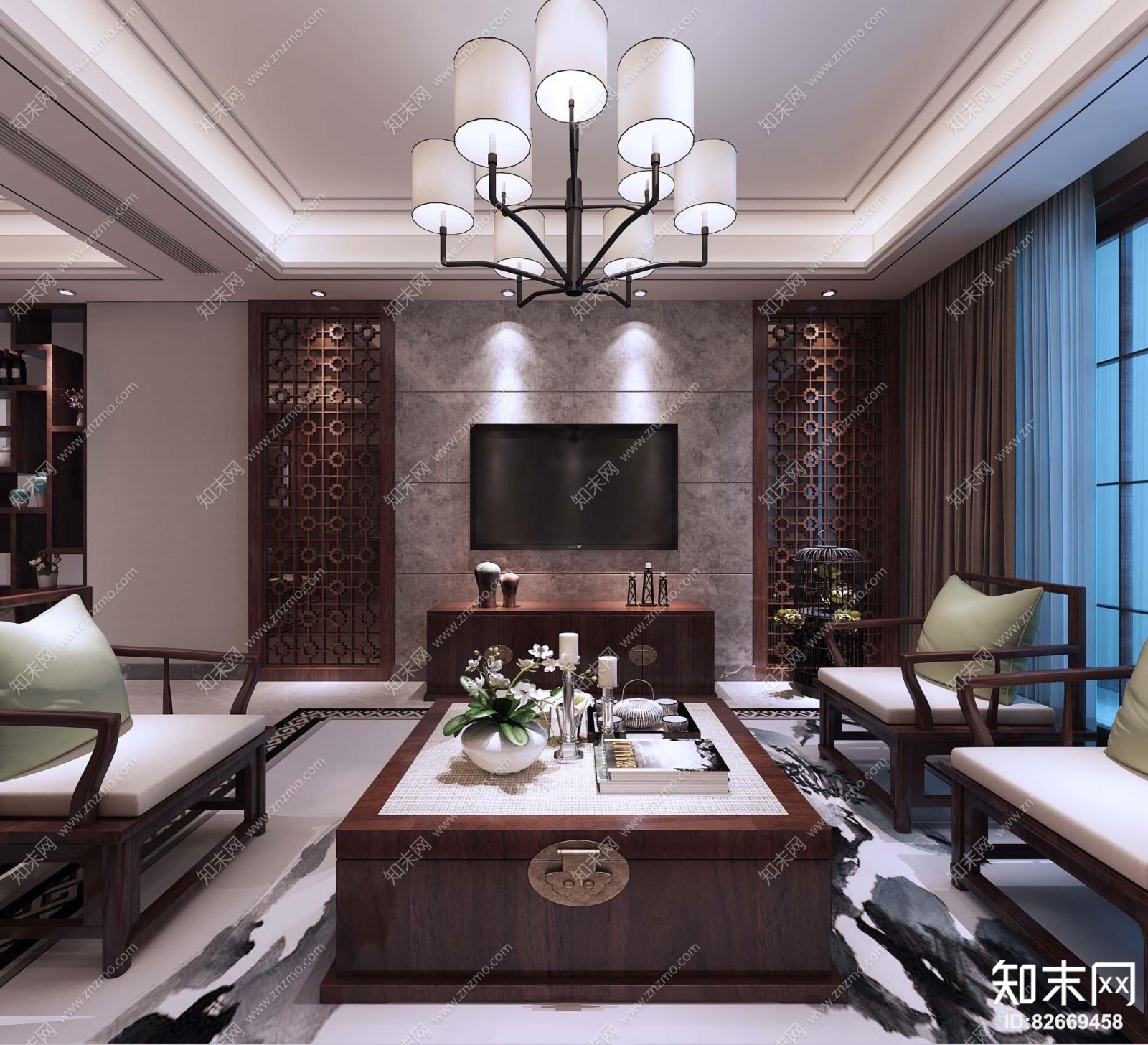 新中式家居餐厅3D模型下载【ID:82669458】