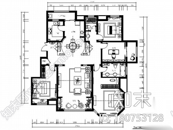 [山东]欧式轻奢华丽样板间室内施工图（含实景照片）cad施工图下载【ID:180753128】