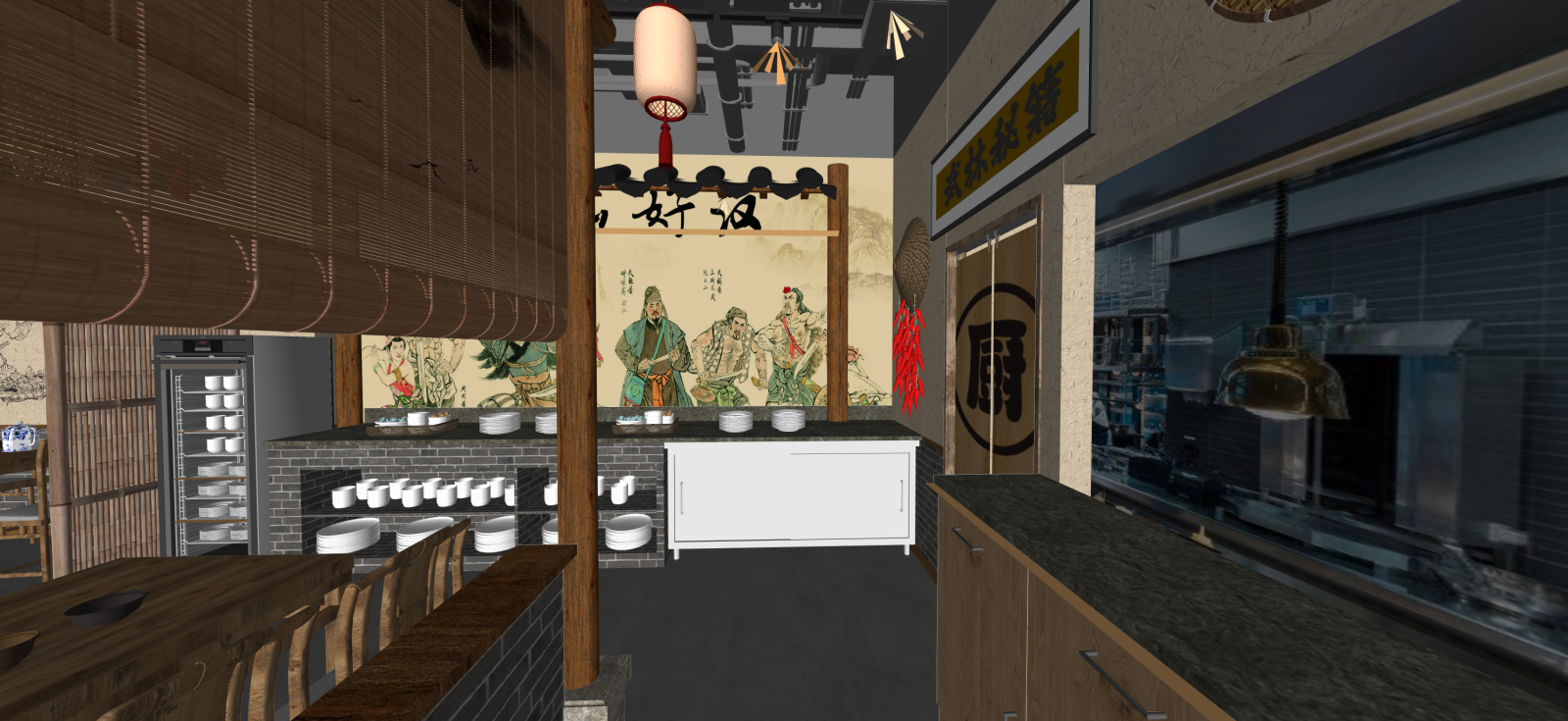 新中式后厨SU模型下载【ID:1222253568】