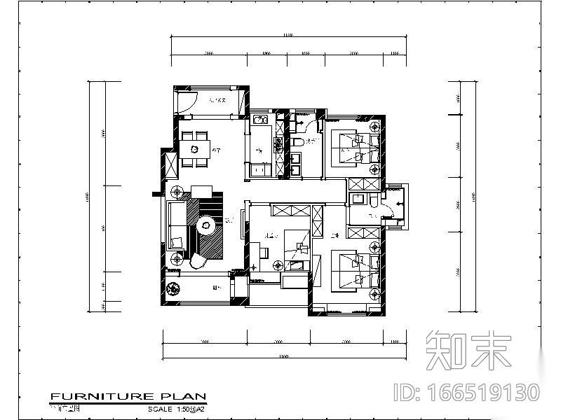 [天津]美式田园样板房设计施工图（含实景图）cad施工图下载【ID:166519130】