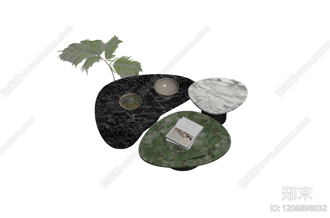 组合茶几与盆栽3D模型下载【ID:1206898032】