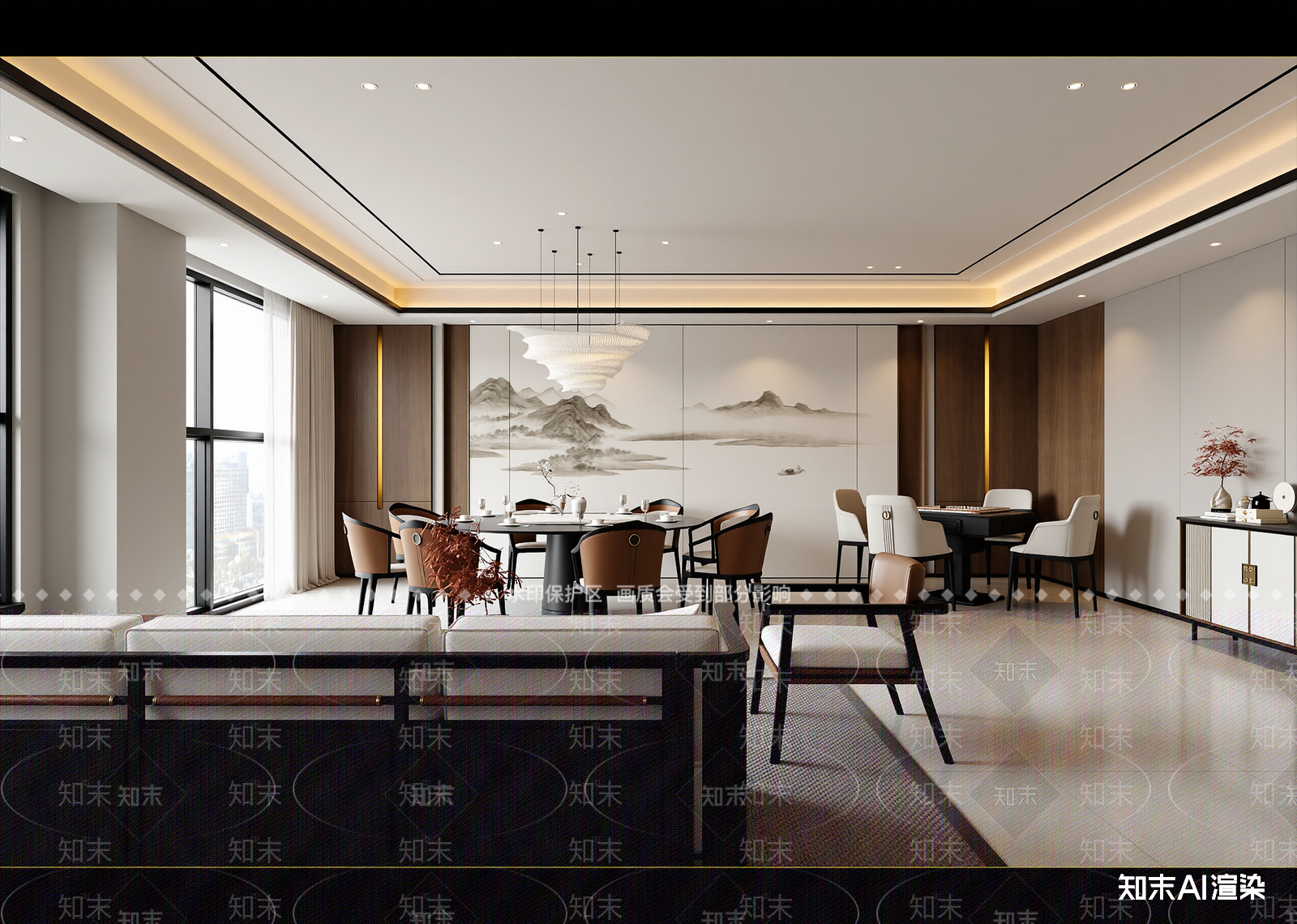 新中式酒店餐厅3D模型下载【ID:1215146766】