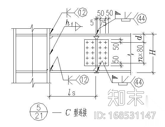 钢框架梁柱连接节点构件详图cad施工图下载【ID:168531147】