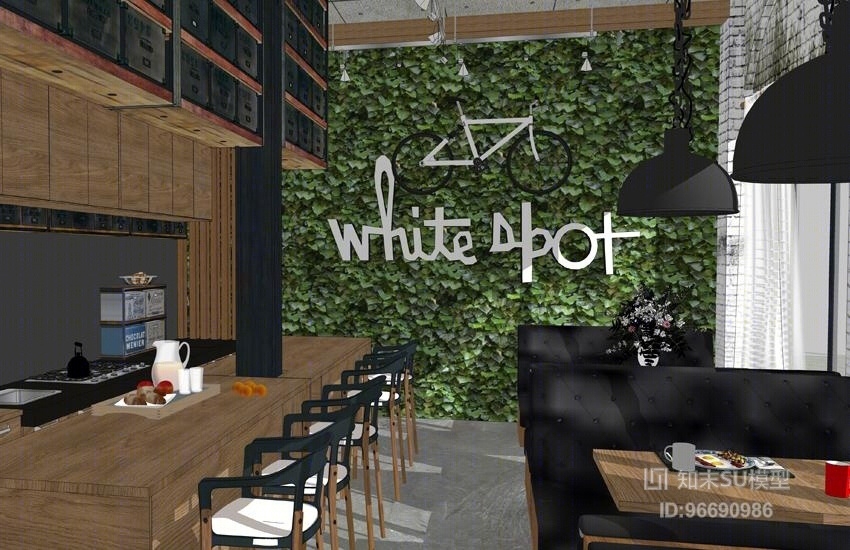 现代工业风咖啡屋室内设计SU模型下载【ID:96690986】
