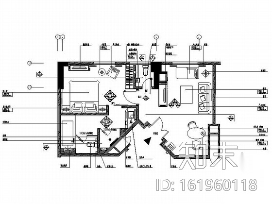 [重庆]现代简约四星级酒店行政套房室内设计施工图cad施工图下载【ID:161960118】