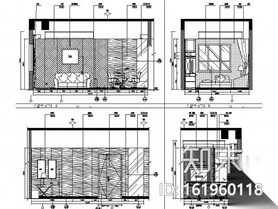 [重庆]现代简约四星级酒店行政套房室内设计施工图cad施工图下载【ID:161960118】