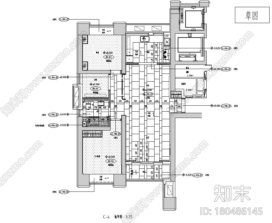 现代风格132㎡样板间效果图施工图纸+物料施工图下载【ID:180486145】