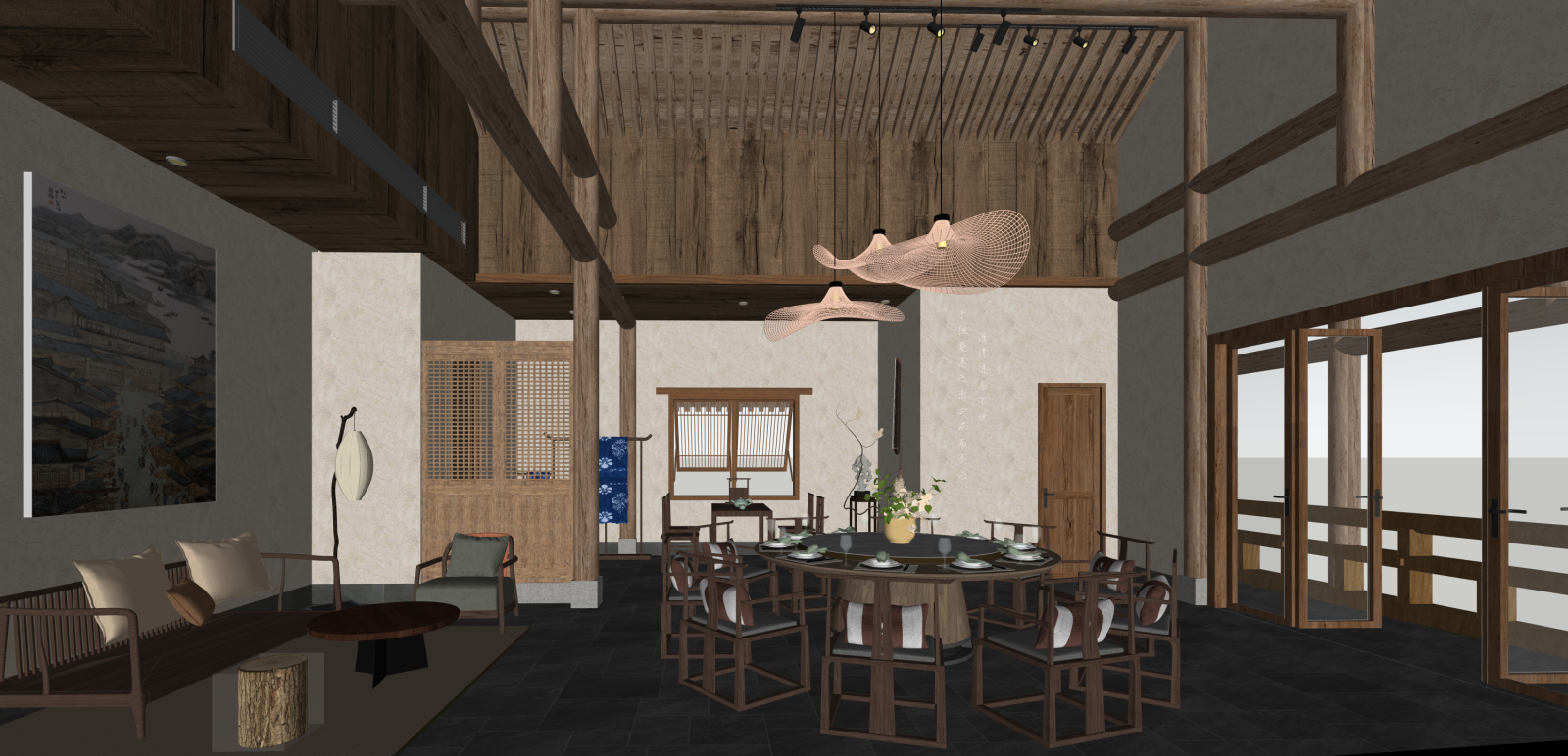 新中式包厢SU模型下载【ID:1215951869】