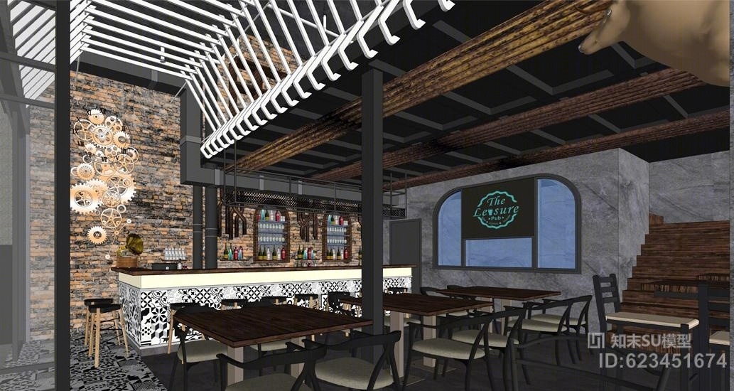 现代工业风咖啡厅室内设计SU模型下载【ID:623451674】