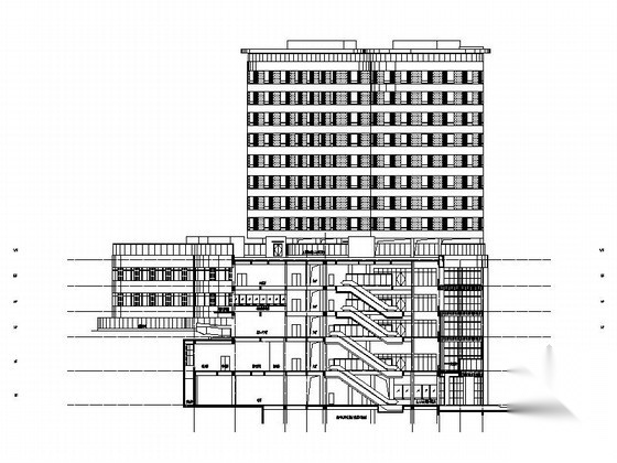 [广东]14层玻璃幕墙立面医院建筑设计施工图（2015年图纸...施工图下载【ID:160722168】