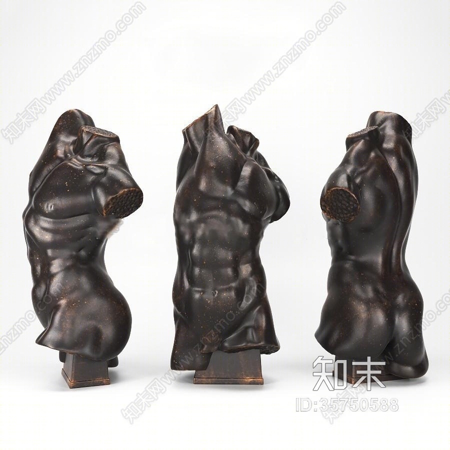 现代铜像人体雕塑组合3D模型下载【ID:35750588】