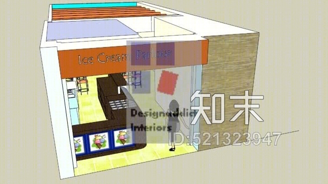 冰淇淋店的室内设计SU模型下载【ID:521323947】